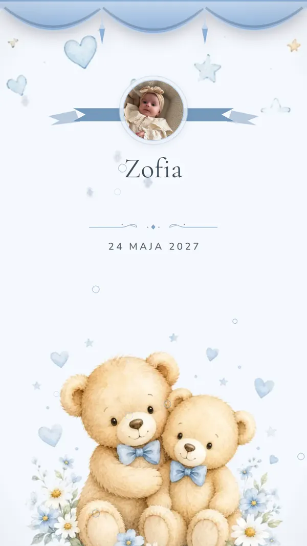 Motyw zaproszenia na chrzciny „Mały miś”
