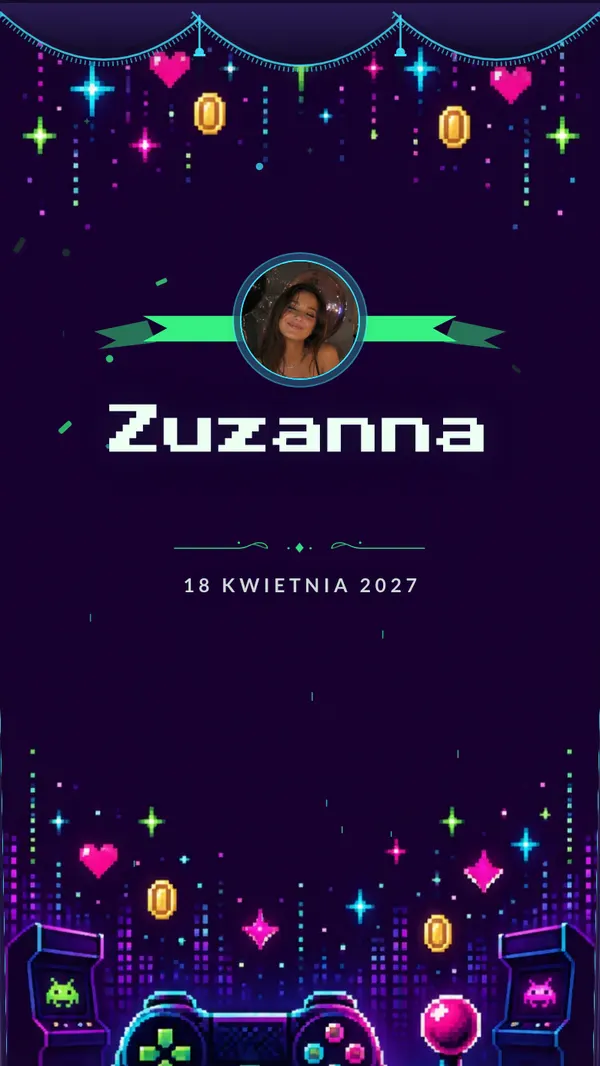 Motyw zaproszenia na osiemnastkę „Level 18” — akwarela