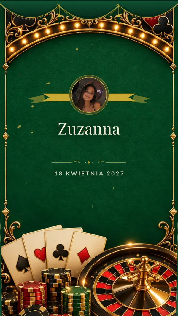 Motyw zaproszenia na osiemnastkę „Kasyno” — akwarela