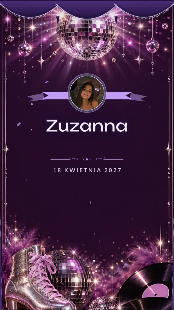 Motyw zaproszenia na osiemnastkę „Disco” — akwarela