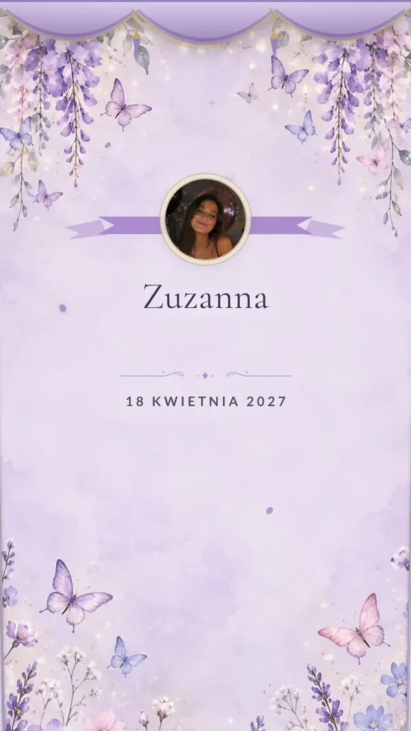 Motyw zaproszenia na osiemnastkę „Ogród motyli” — akwarela