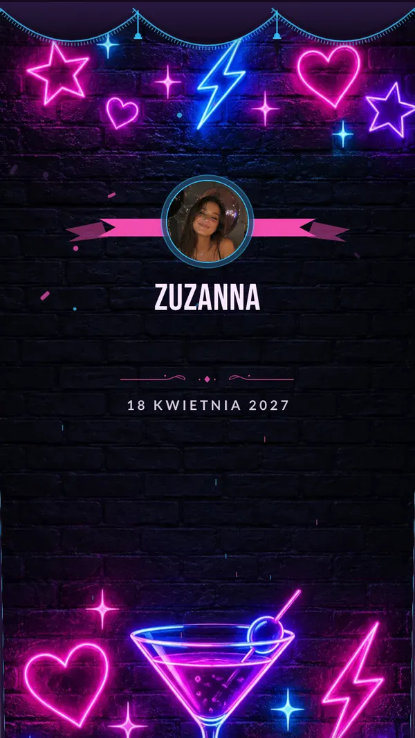 Motyw zaproszenia na osiemnastkę „Neon” — akwarela