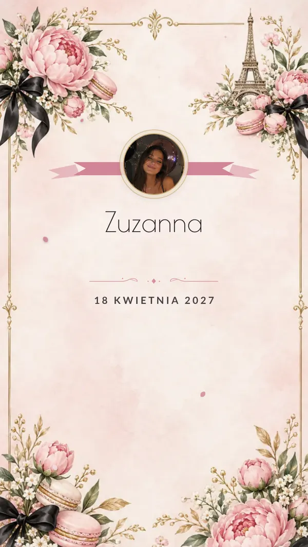 Motyw zaproszenia na osiemnastkę „Paryski szyk” — akwarela