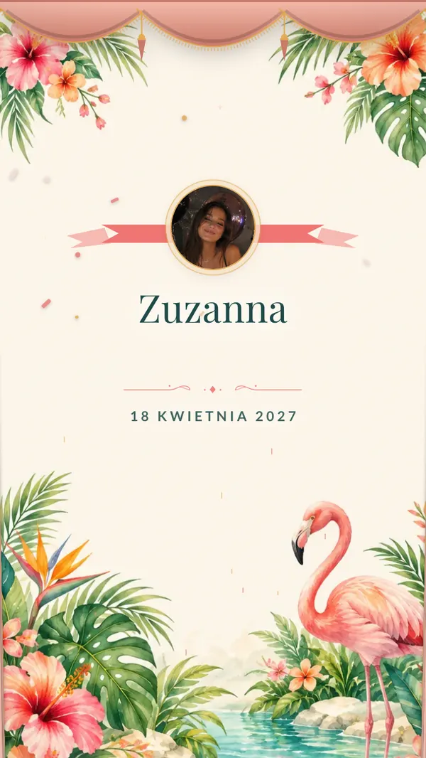 Motyw zaproszenia na osiemnastkę „Tropiki” — akwarela