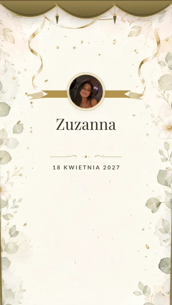Motyw zaproszenia na osiemnastkę „Elegancki wieczór” — akwarela