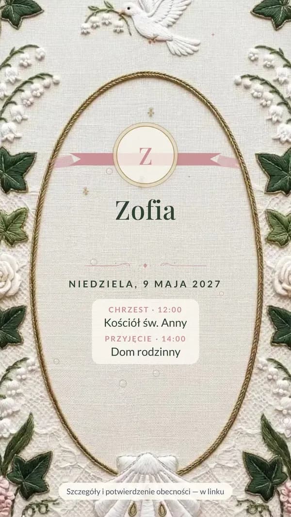 Przykładowy obrazek zaproszenia wysłany na WhatsAppie