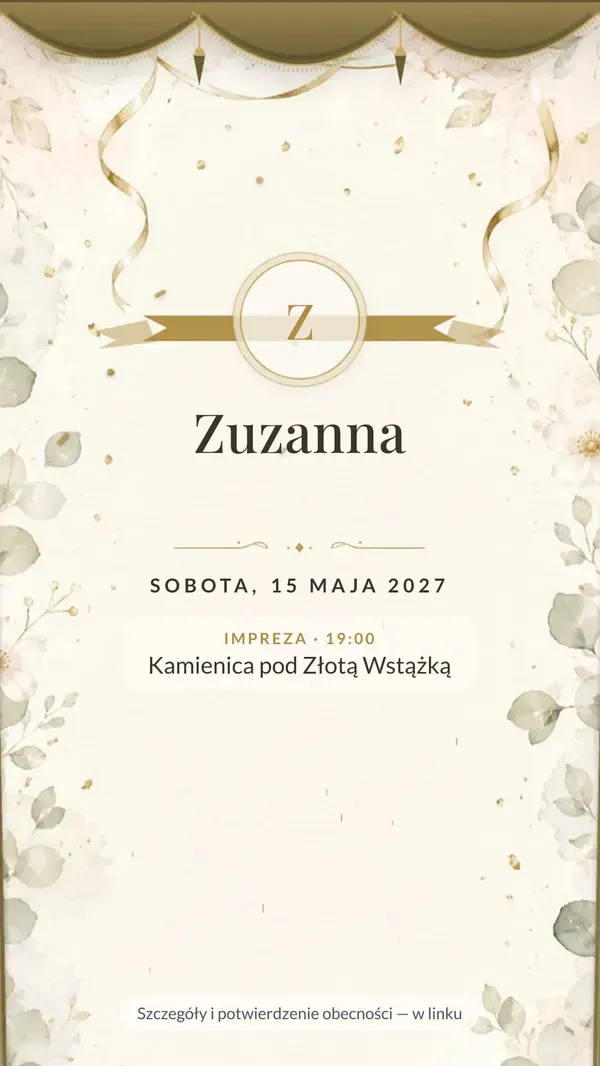 Przykładowy obrazek zaproszenia wysłany na WhatsAppie